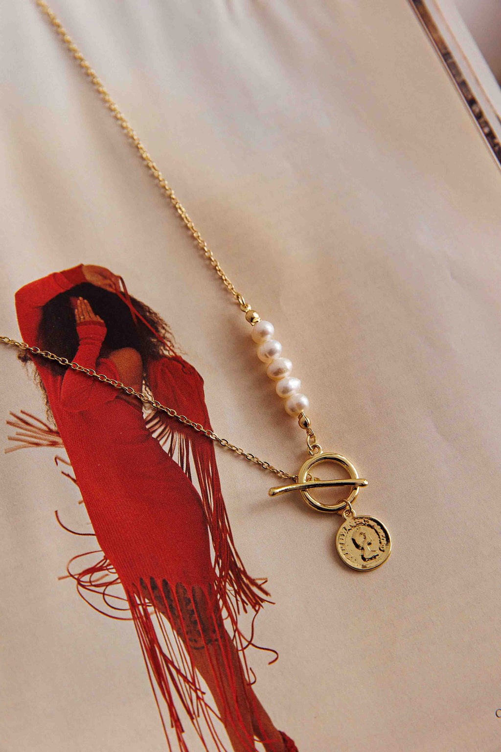 Meliza Pearl & Coin Necklace Gold by Selfie Leslie