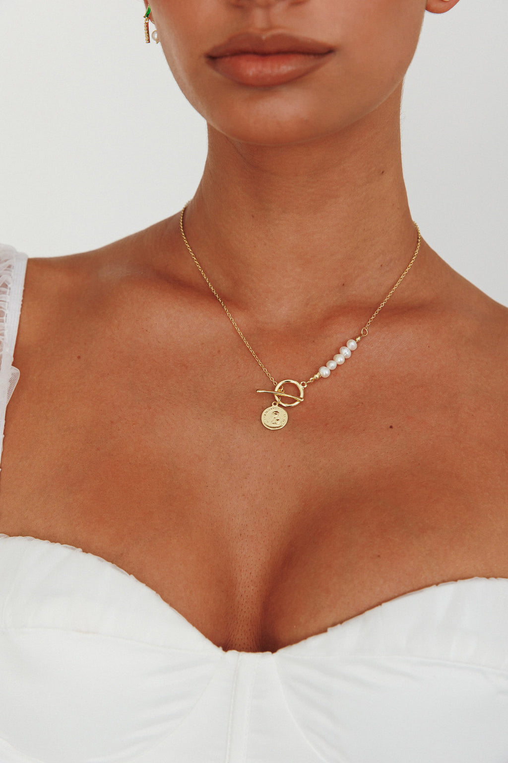 Meliza Pearl & Coin Necklace Gold by Selfie Leslie