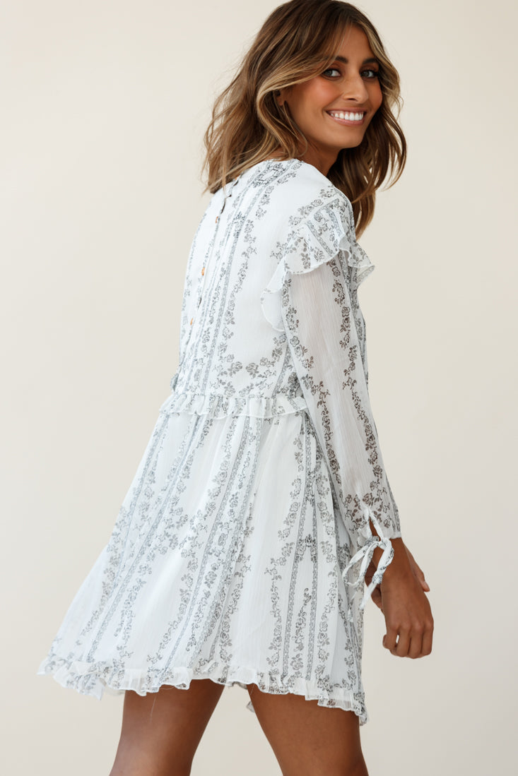 Marion Long Sleeve Shift Dress Vintage Floral Print White by Selfie Leslie