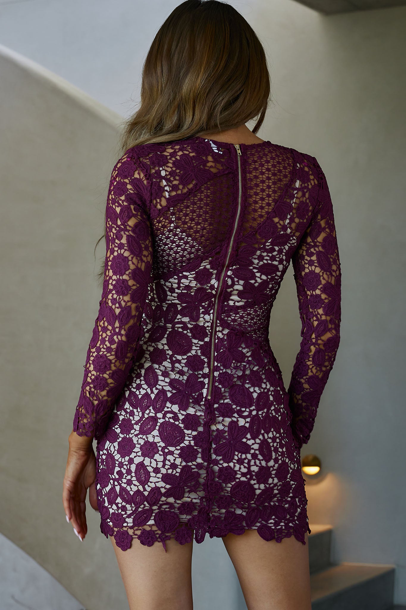 Reinhart Lace Overlay Mini Dress Plum by Selfie Leslie