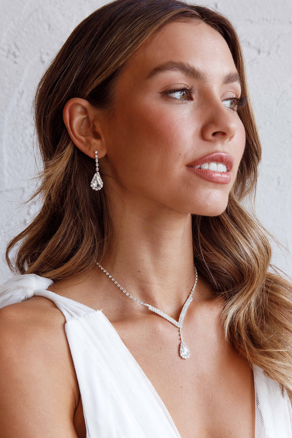 Melissa Diamante Necklace and Earrings Set Silver by Selfie Leslie
