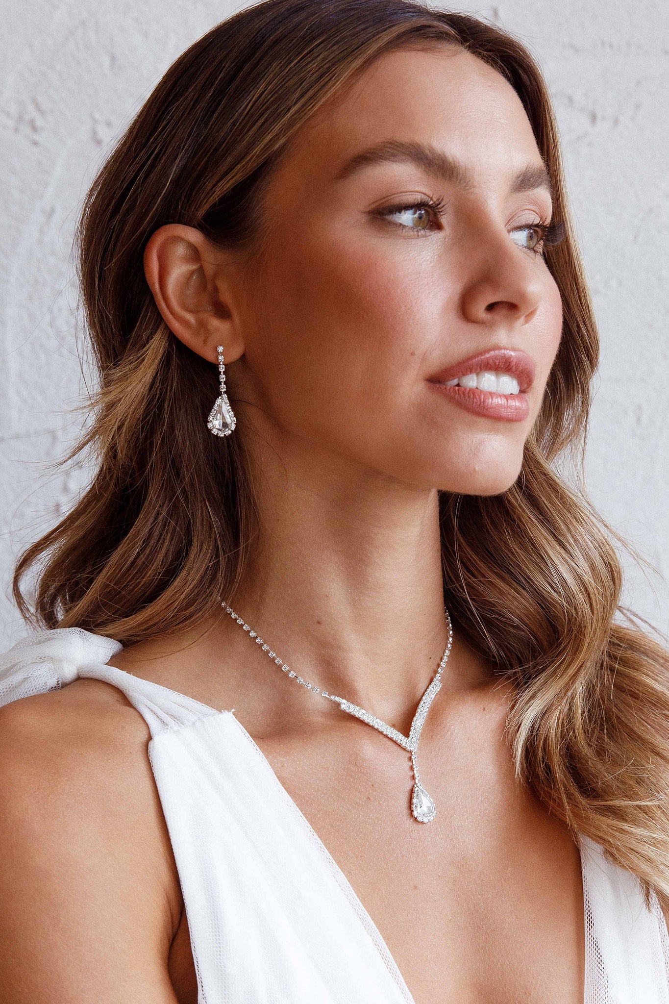 Melissa Diamante Necklace and Earrings Set Silver by Selfie Leslie