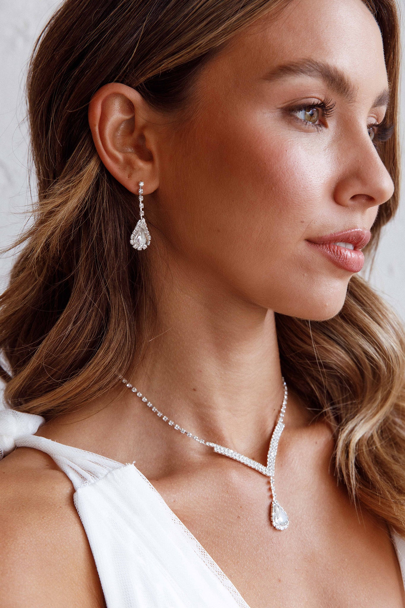 Melissa Diamante Necklace and Earrings Set Silver by Selfie Leslie