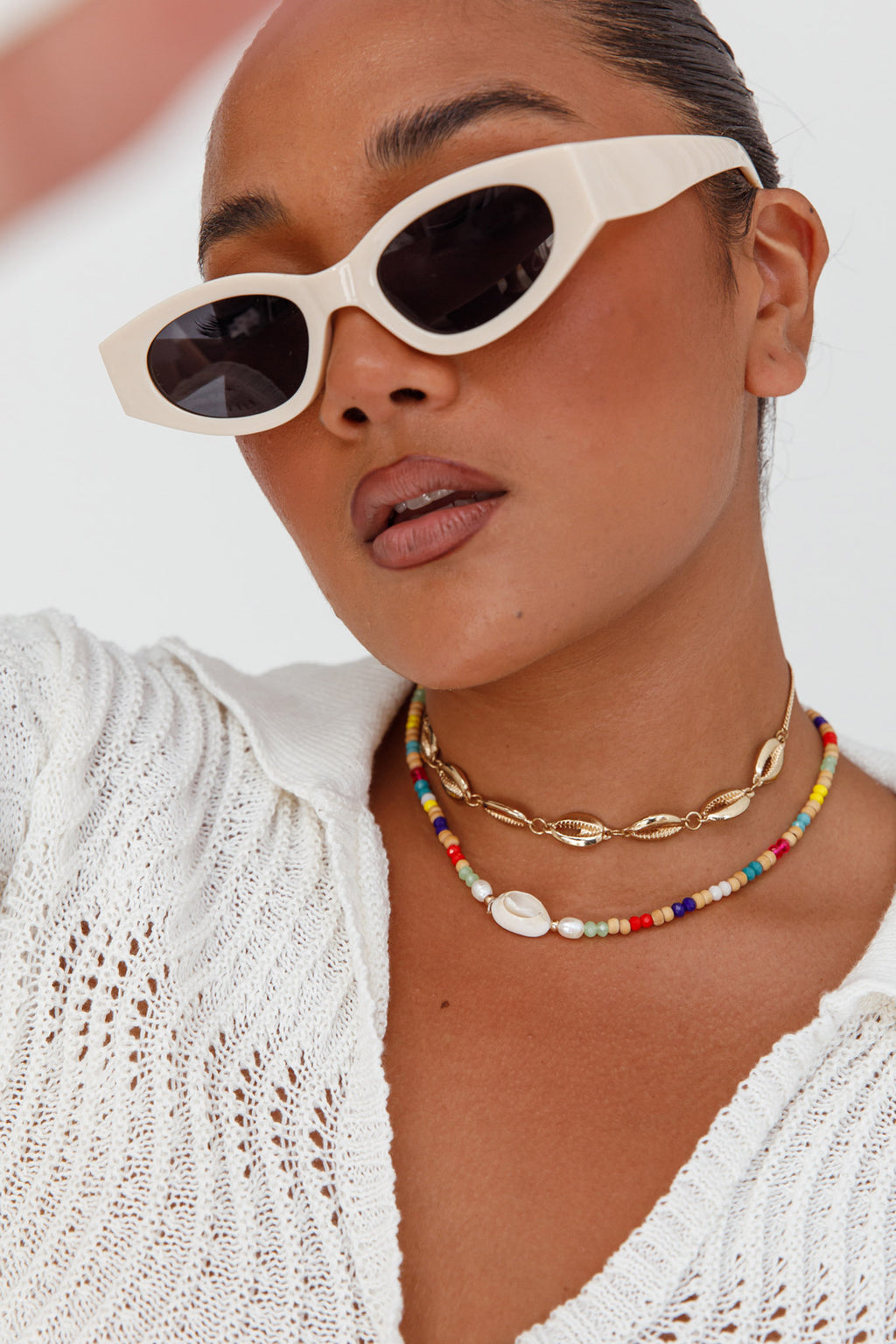 Regina Cat-eye Acetate Sunglasses Cream by Selfie Leslie