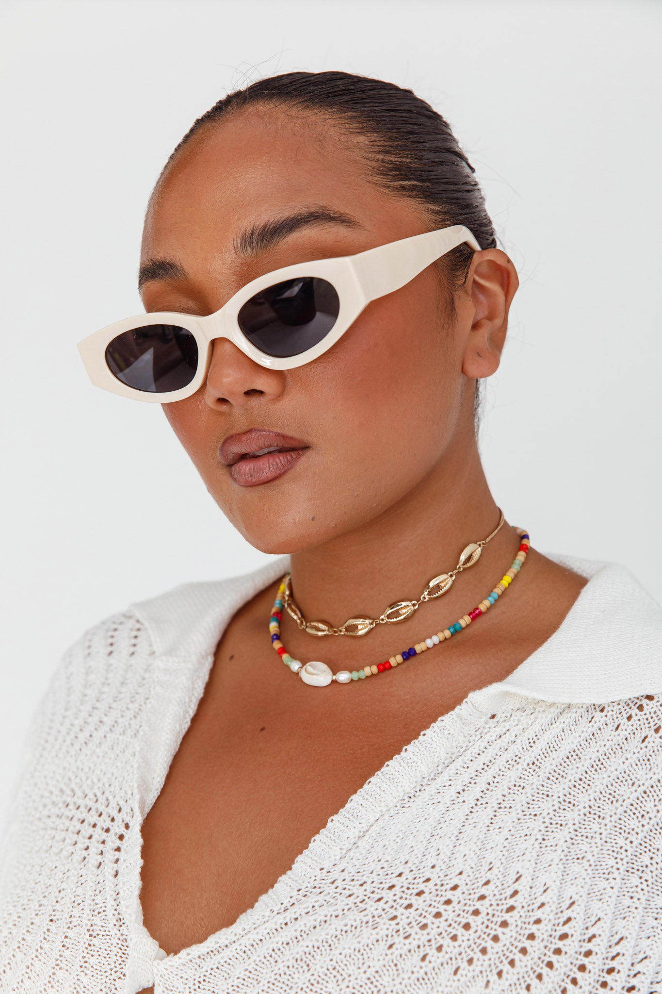 Regina Cat-eye Acetate Sunglasses Cream by Selfie Leslie
