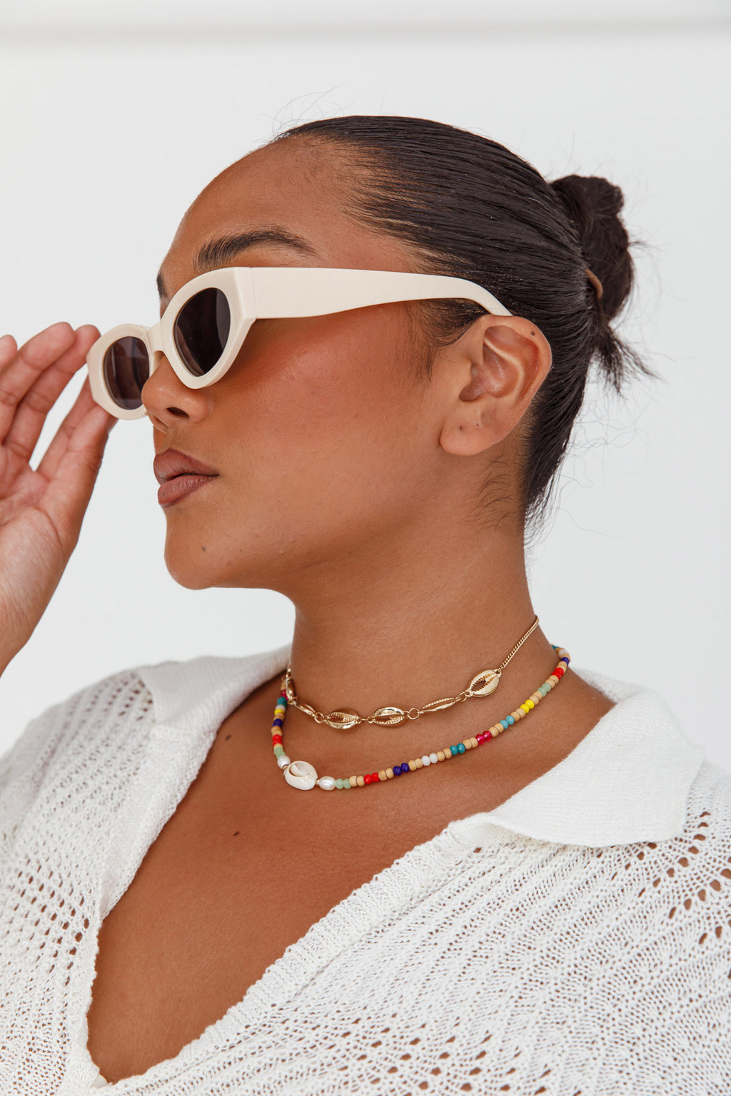 Regina Cat-eye Acetate Sunglasses Cream by Selfie Leslie