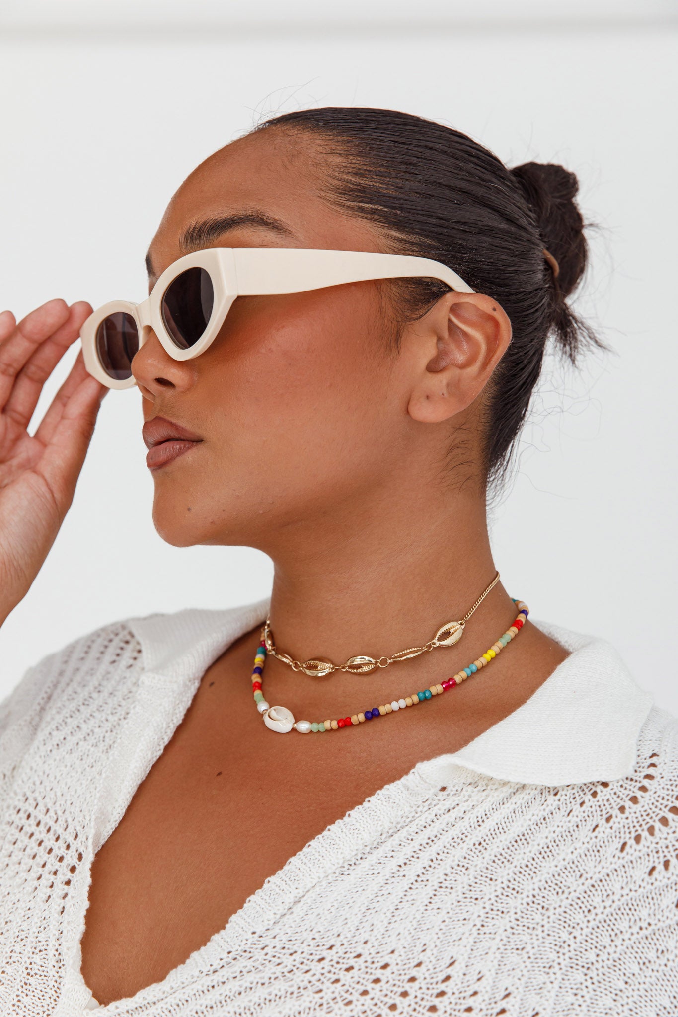Regina Cat-eye Acetate Sunglasses Cream by Selfie Leslie