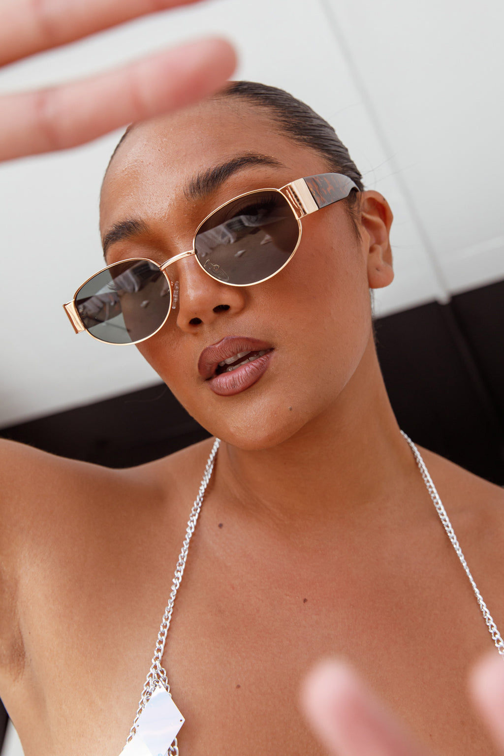Germa Oval Metal Sunglasses Tort by Selfie Leslie