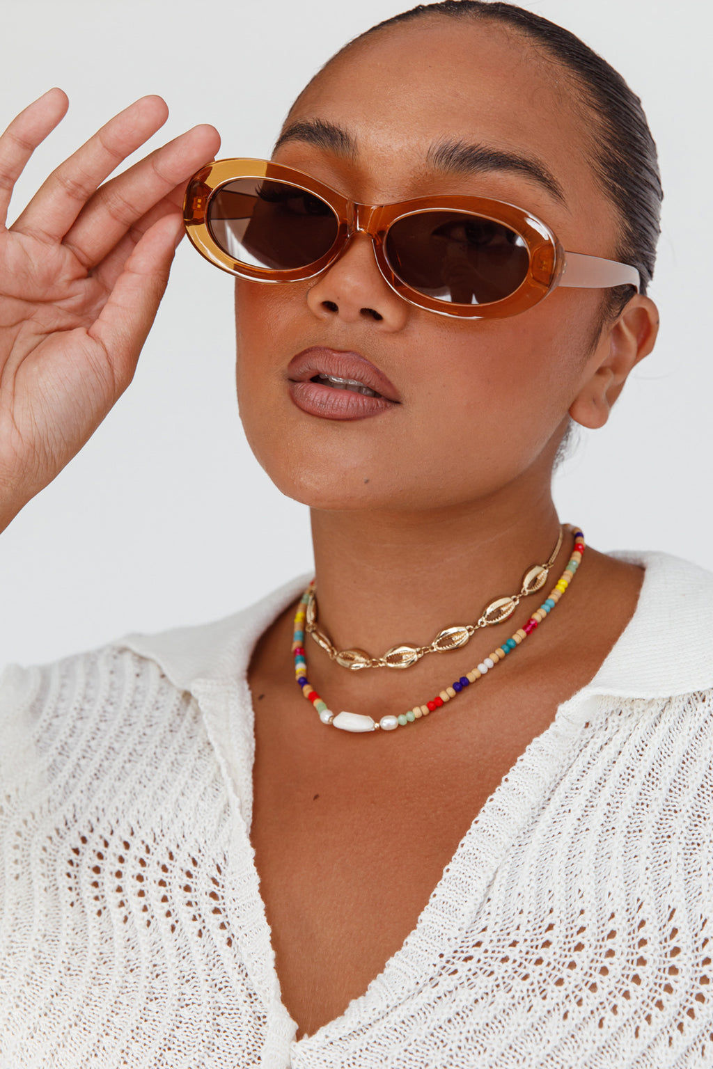 Charlie Neon Oval Sunglasses Tea by Selfie Leslie