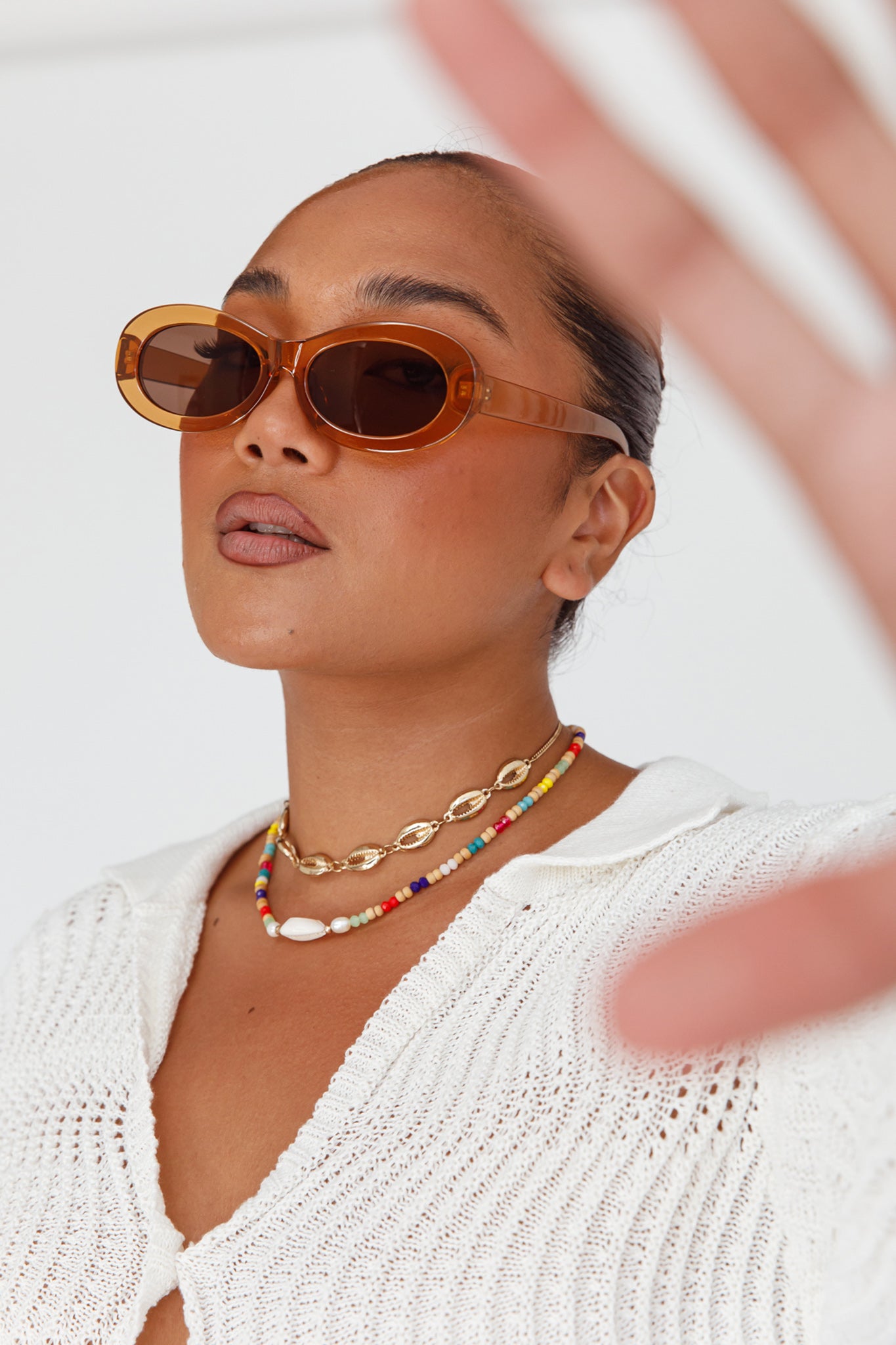Charlie Neon Oval Sunglasses Tea by Selfie Leslie