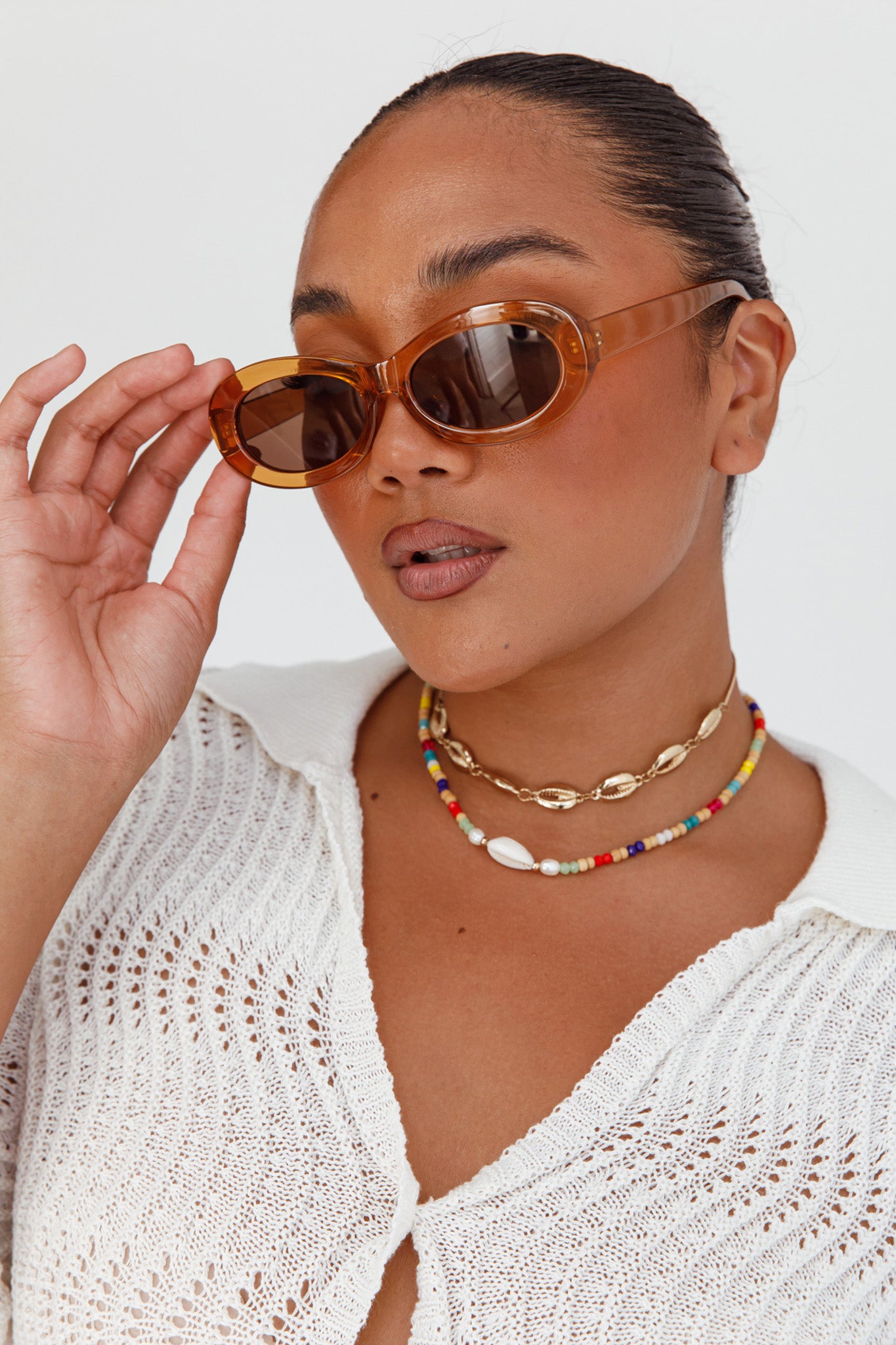 Charlie Neon Oval Sunglasses Tea by Selfie Leslie