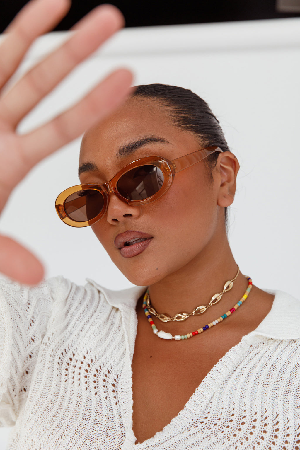Charlie Neon Oval Sunglasses Tea by Selfie Leslie