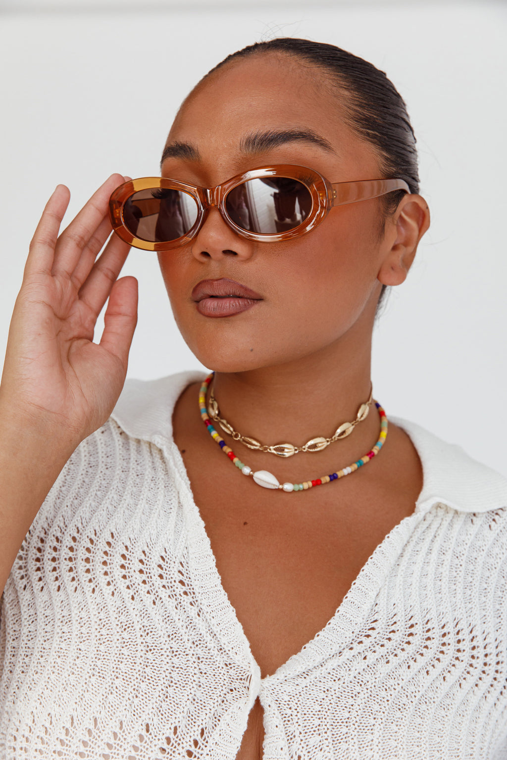 Charlie Neon Oval Sunglasses Tea by Selfie Leslie