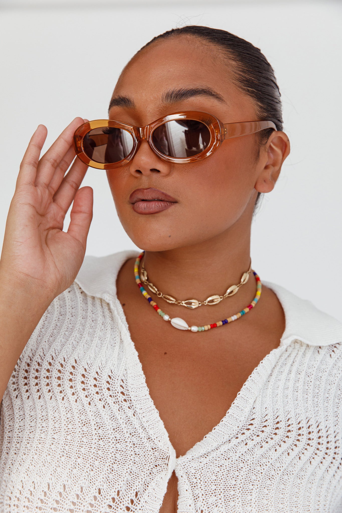 Charlie Neon Oval Sunglasses Tea by Selfie Leslie