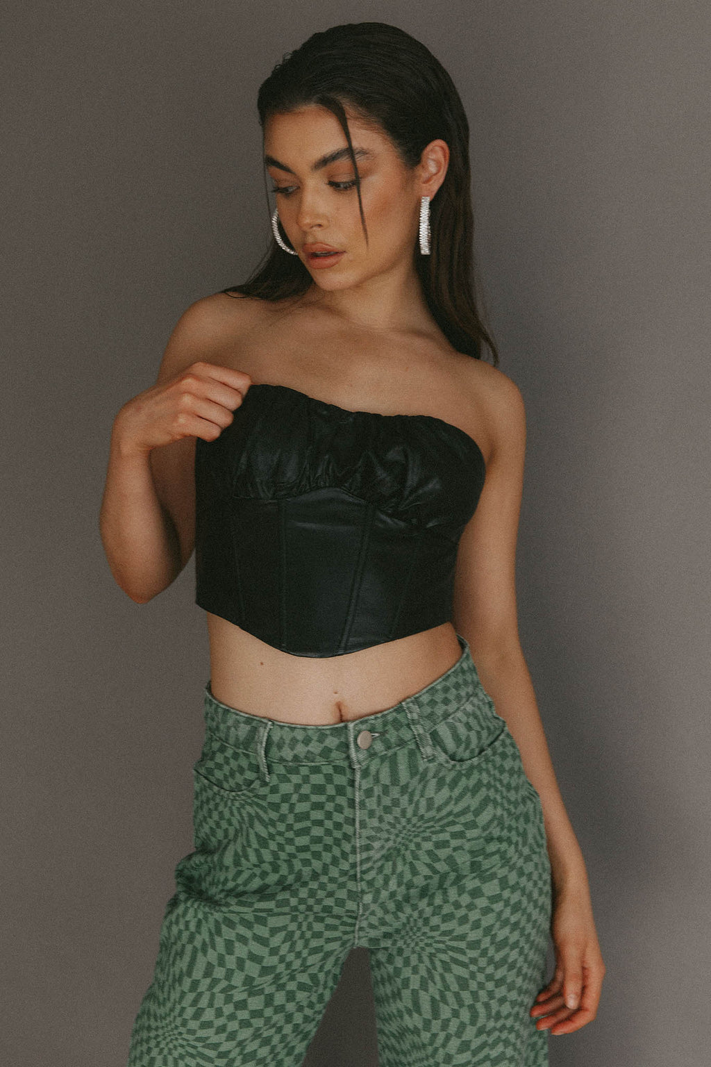Erikah Strapless Corset Crop Top Black by Selfie Leslie
