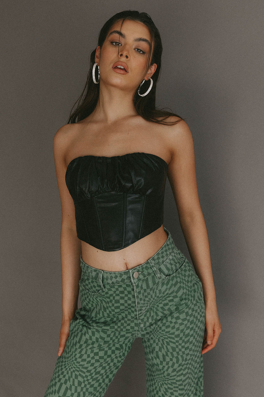 Erikah Strapless Corset Crop Top Black by Selfie Leslie