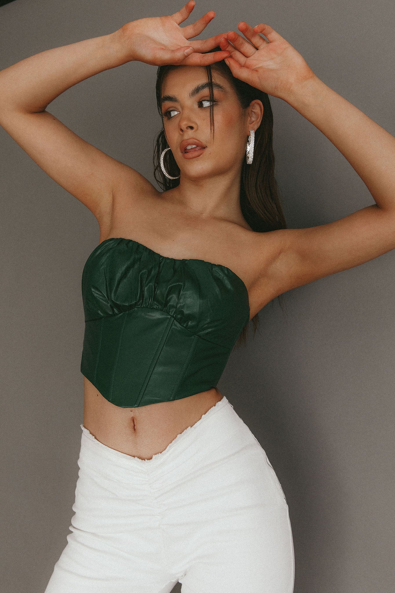 Erikah Strapless Corset Crop Top Hunter by Selfie Leslie