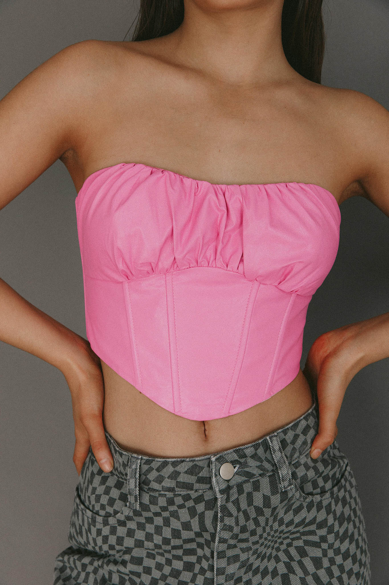 Erikah Strapless Corset Crop Top Pink by Selfie Leslie