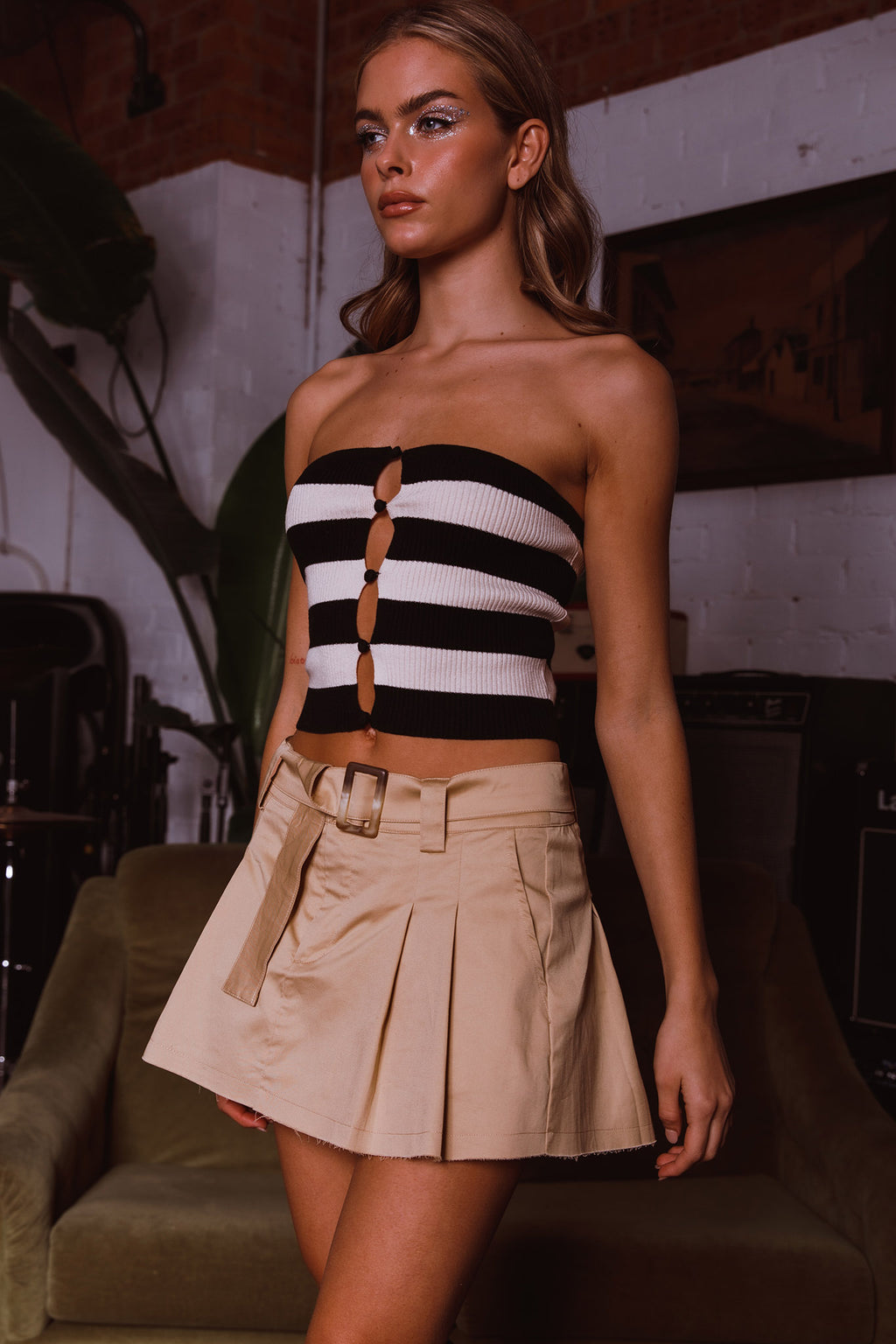 Coming Through Knit Tube Top Stripe Black by Selfie Leslie
