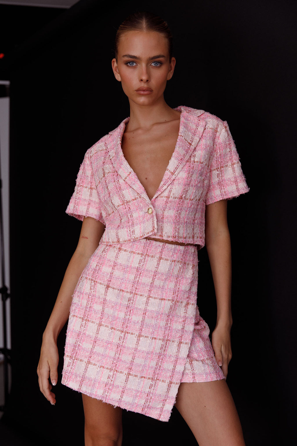 Main Character Crop Top & Skirt Set Pink Multi by Selfie Leslie