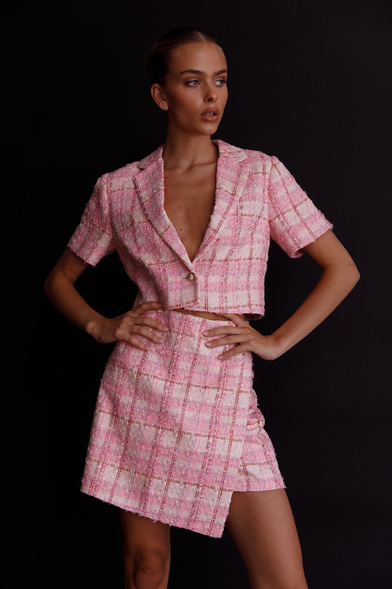 Main Character Crop Top & Skirt Set Pink Multi by Selfie Leslie