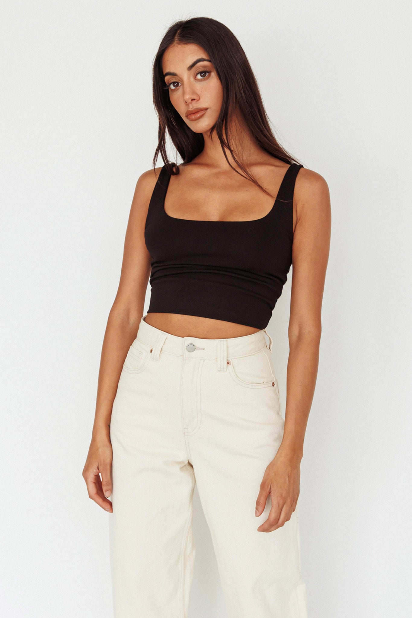 Pali U-Neckline Crop Top Black by Selfie Leslie