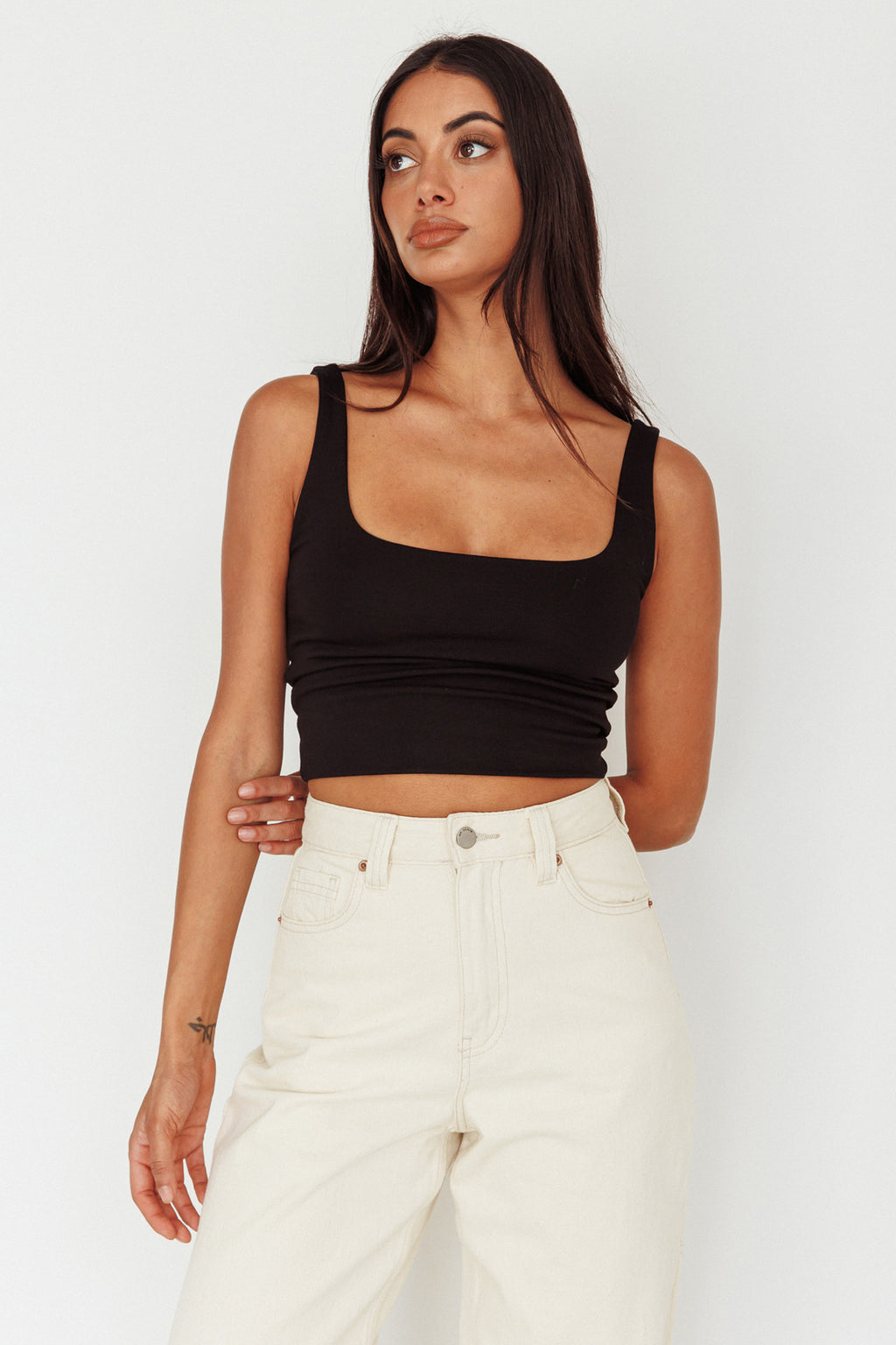 Pali U-Neckline Crop Top Black by Selfie Leslie