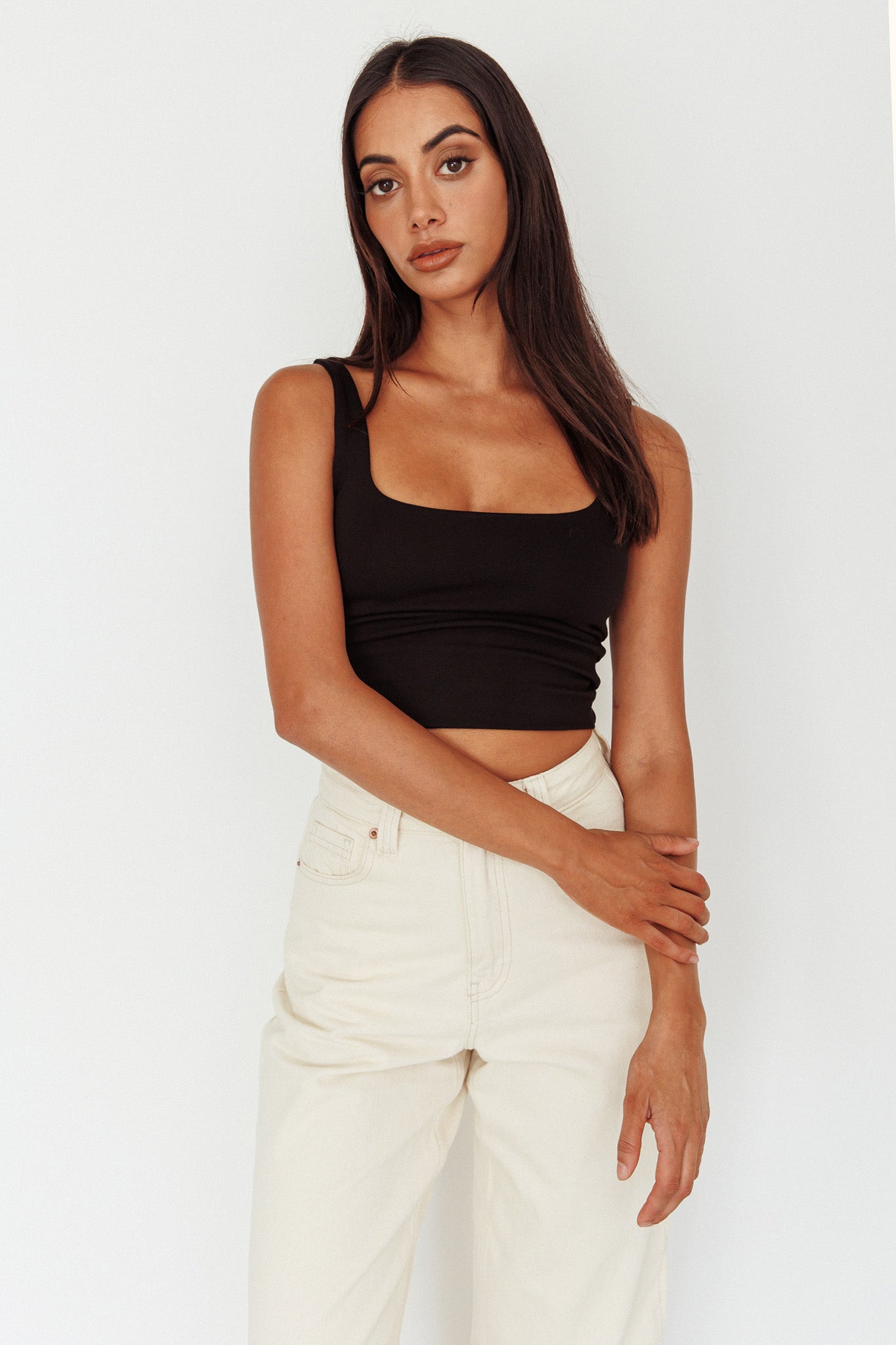 Pali U-Neckline Crop Top Black by Selfie Leslie