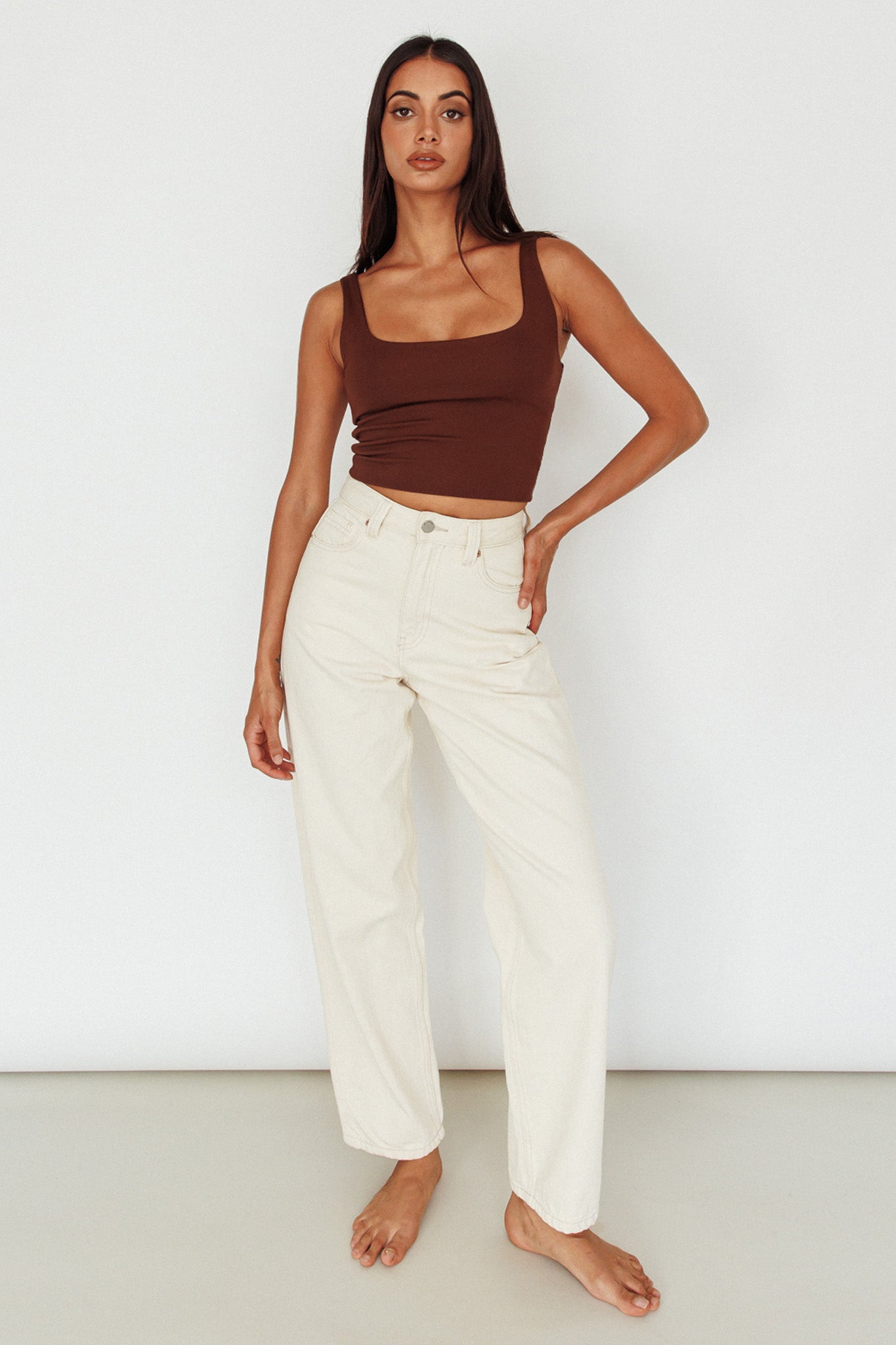 Pali U-Neckline Crop Top Brown by Selfie Leslie