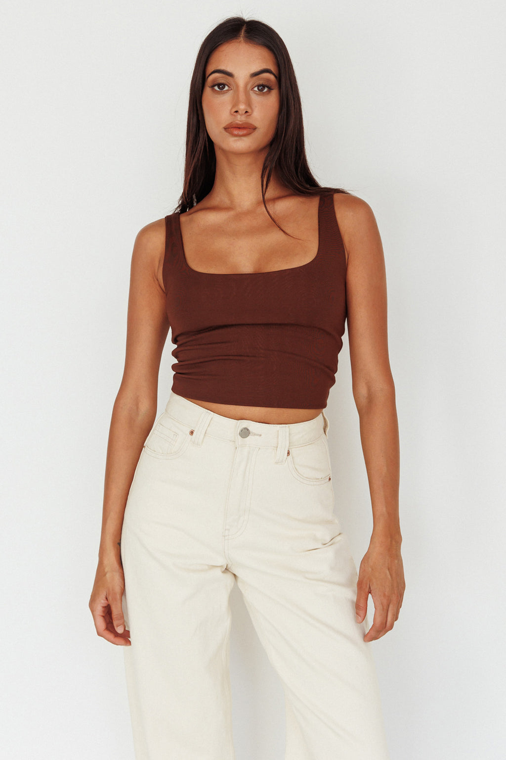 Pali U-Neckline Crop Top Brown by Selfie Leslie