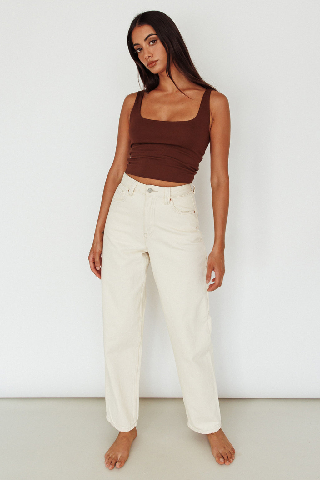 Pali U-Neckline Crop Top Brown by Selfie Leslie
