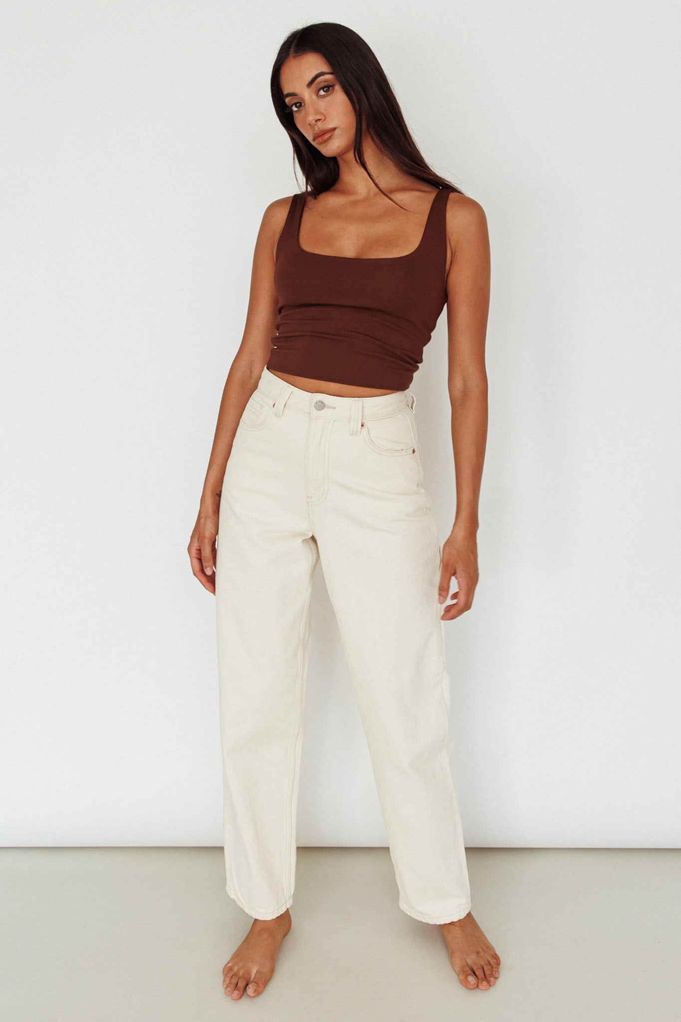 Pali U-Neckline Crop Top Brown by Selfie Leslie