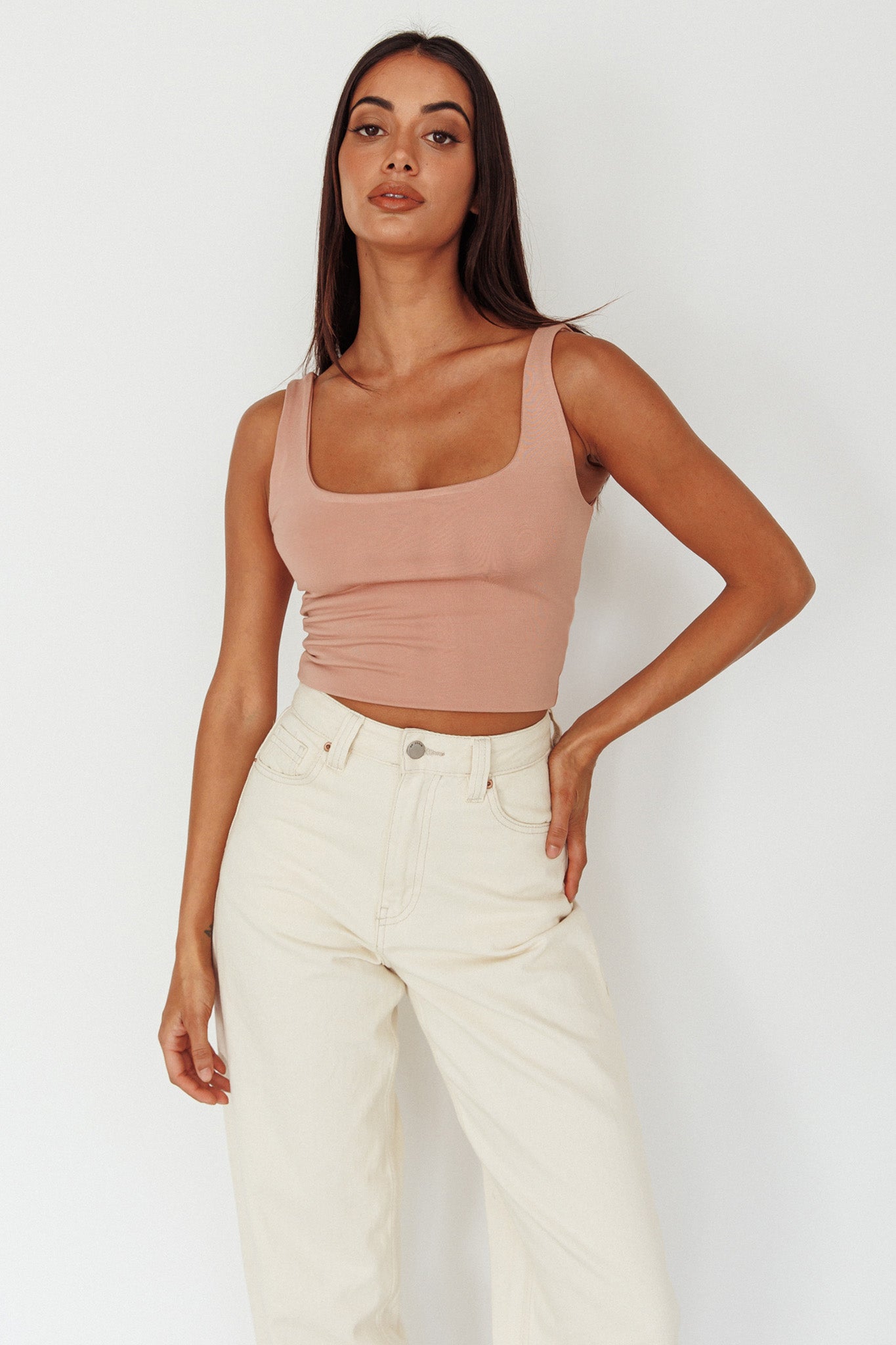 Pali U-Neckline Crop Top Nude by Selfie Leslie