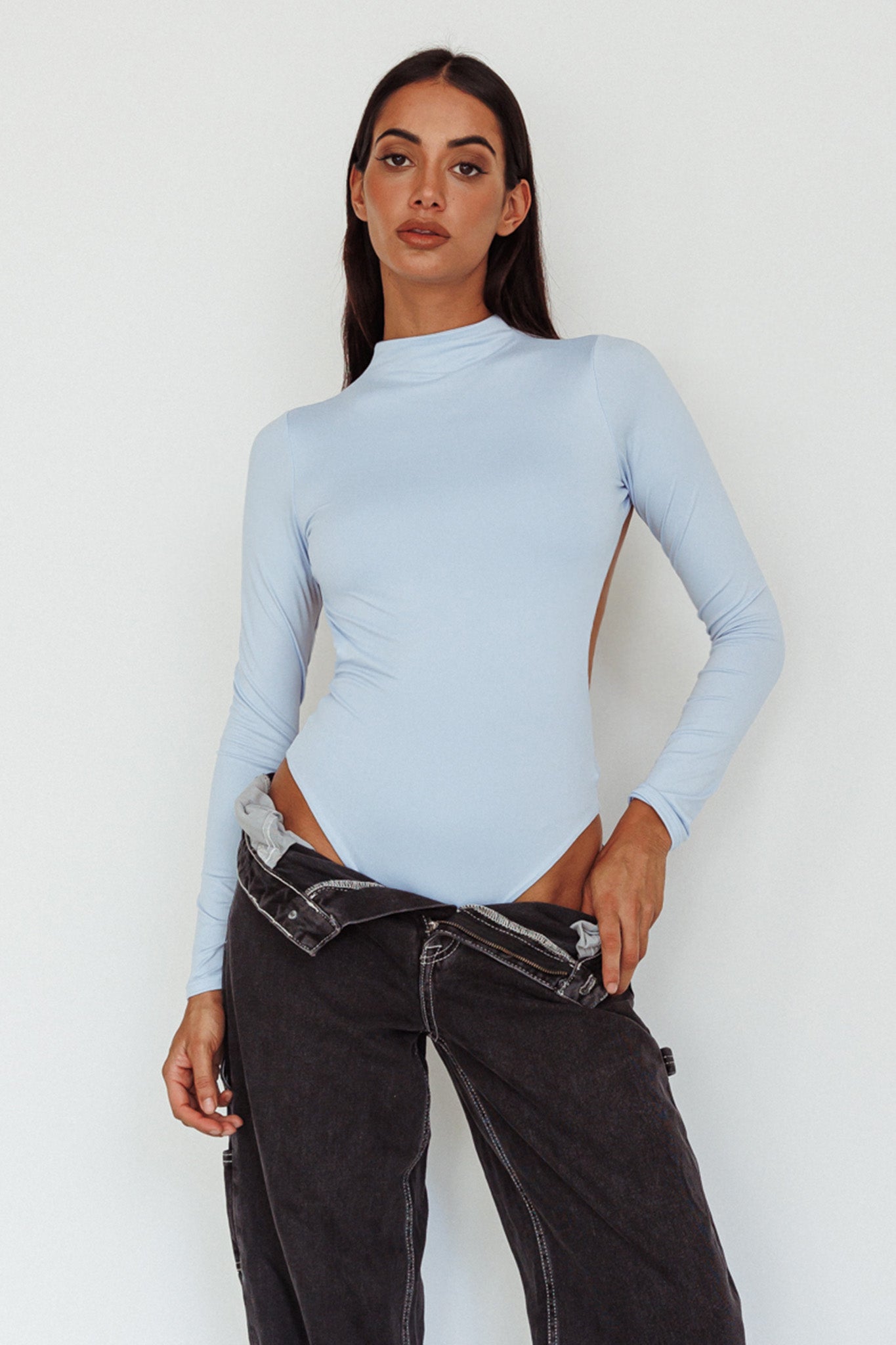 Remy Open Back Bodysuit Light Blue by Selfie Leslie
