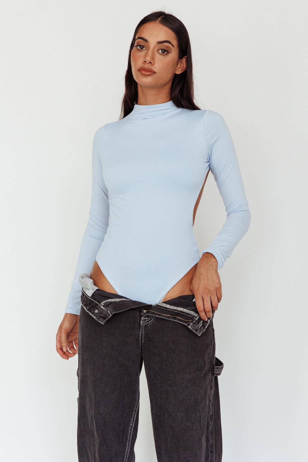 Remy Open Back Bodysuit Light Blue by Selfie Leslie
