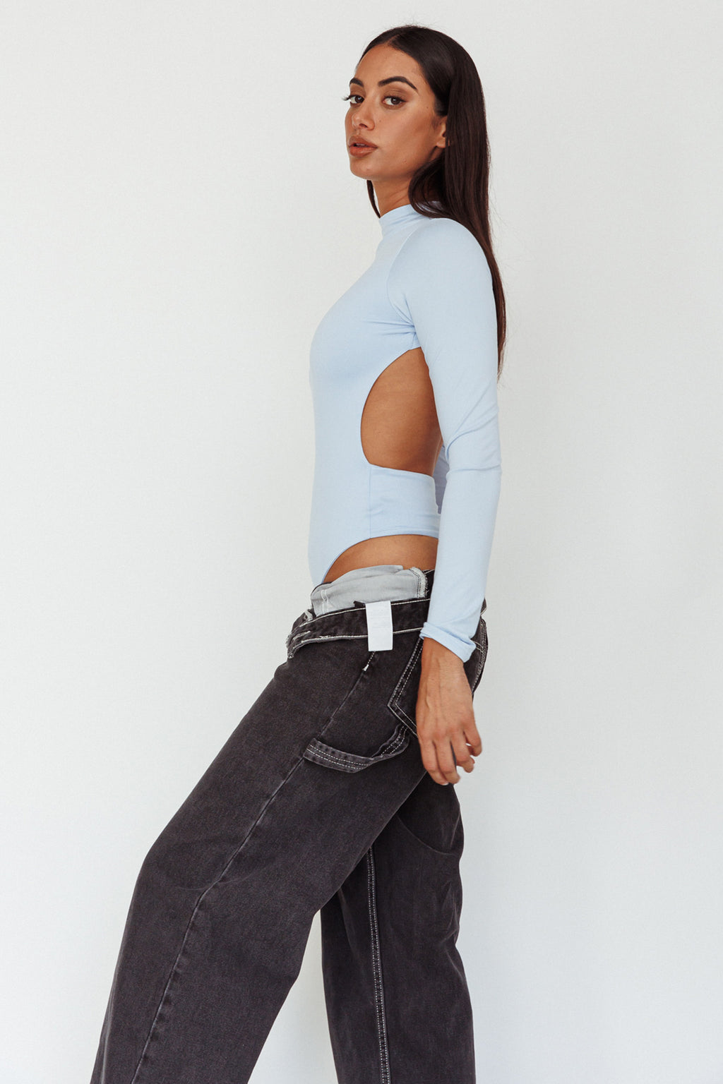 Remy Open Back Bodysuit Light Blue by Selfie Leslie