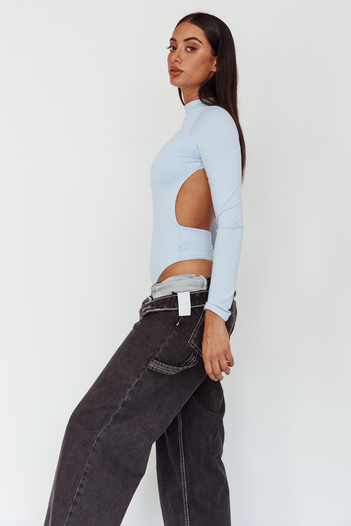 Remy Open Back Bodysuit Light Blue by Selfie Leslie