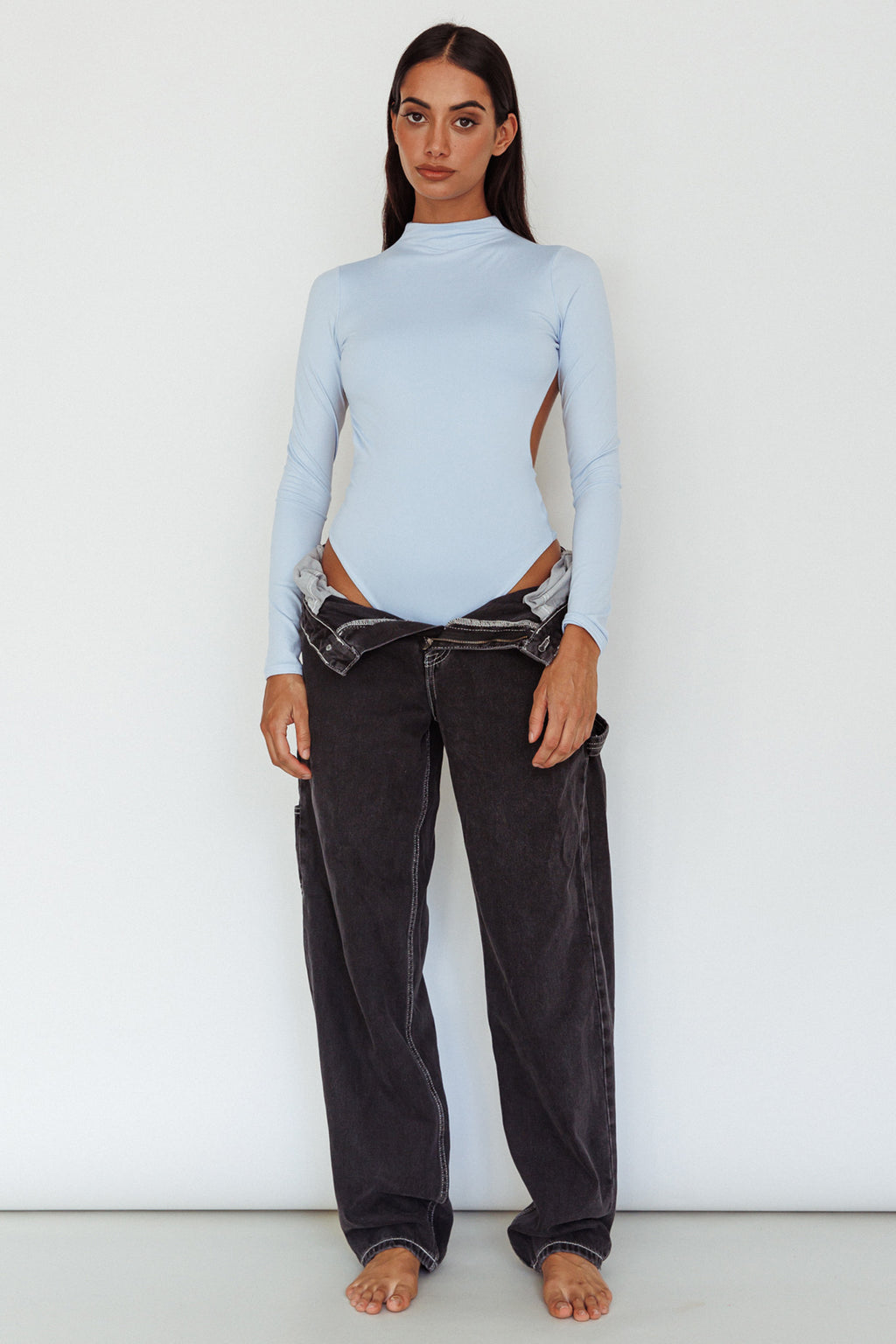 Remy Open Back Bodysuit Light Blue by Selfie Leslie