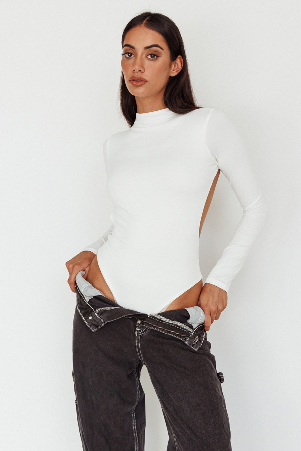 Remy Open Back Bodysuit Off White by Selfie Leslie