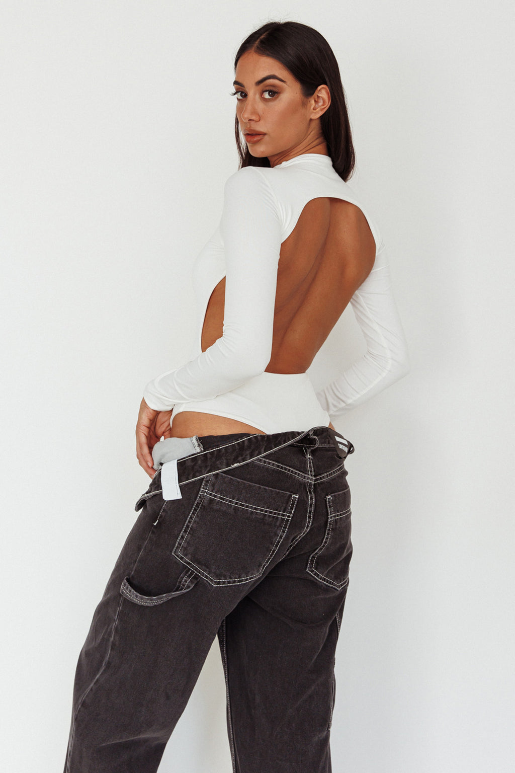 Remy Open Back Bodysuit Off White by Selfie Leslie