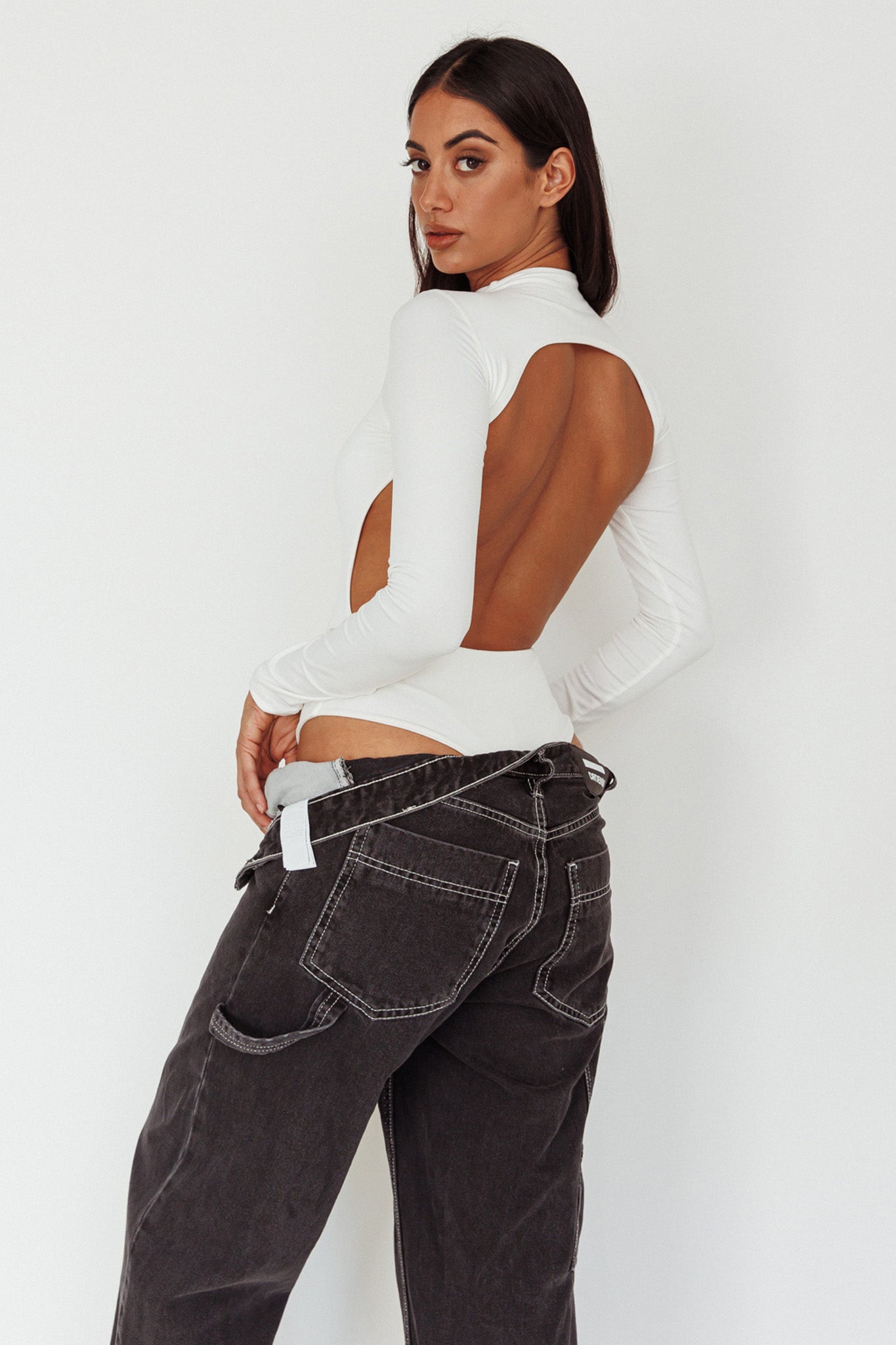Remy Open Back Bodysuit Off White by Selfie Leslie