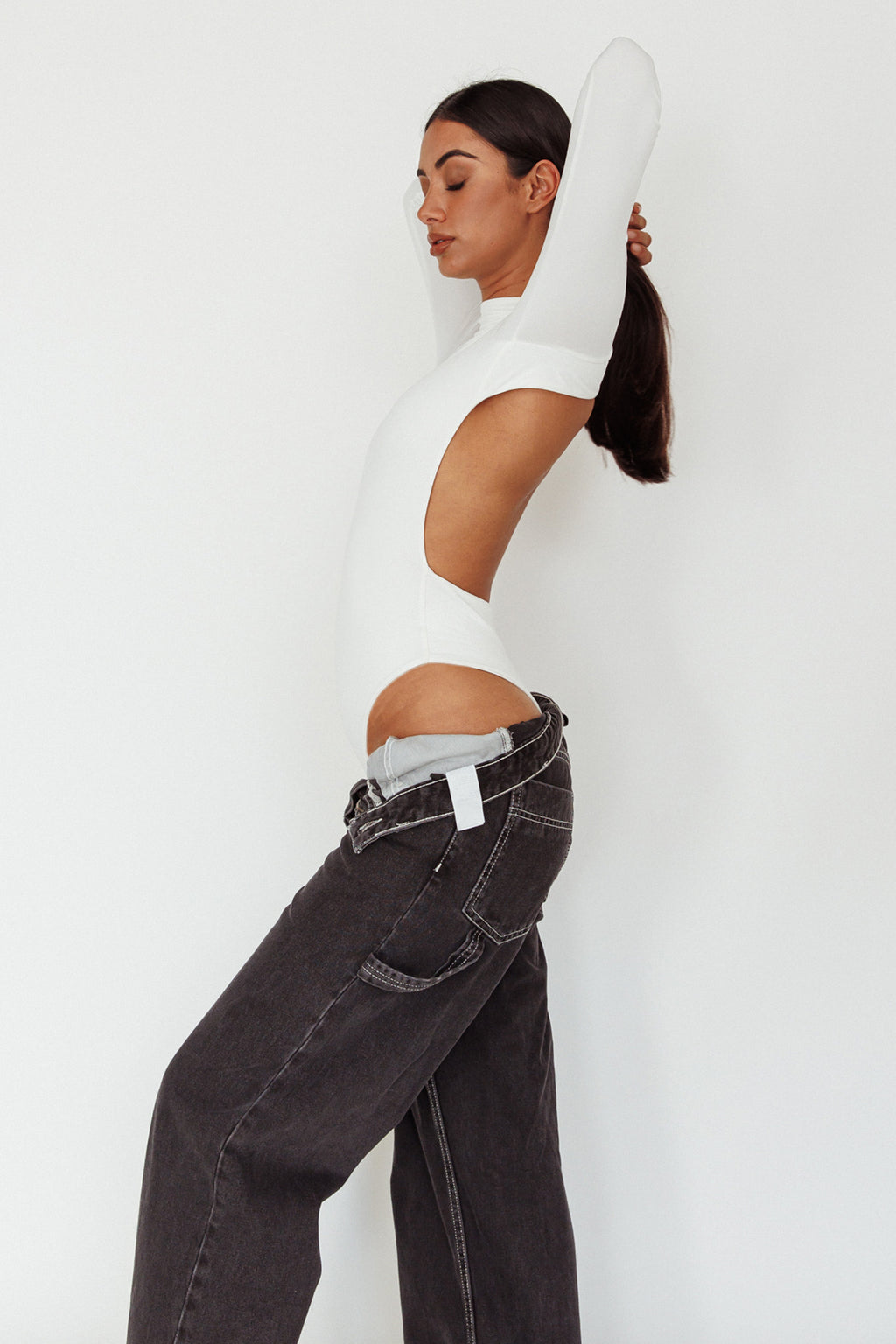 Remy Open Back Bodysuit Off White by Selfie Leslie