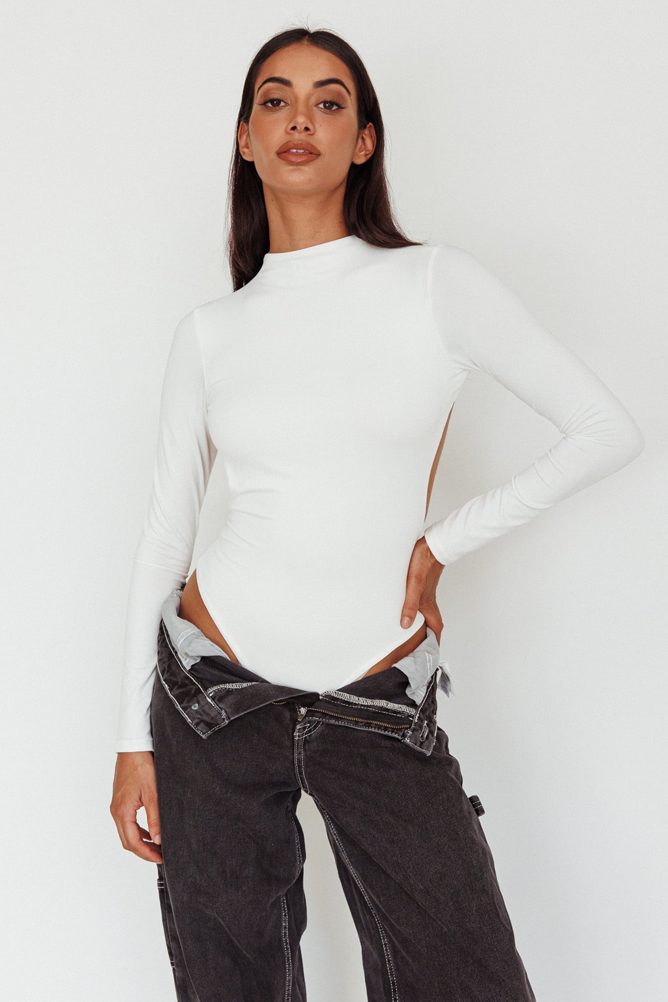 Remy Open Back Bodysuit Off White by Selfie Leslie