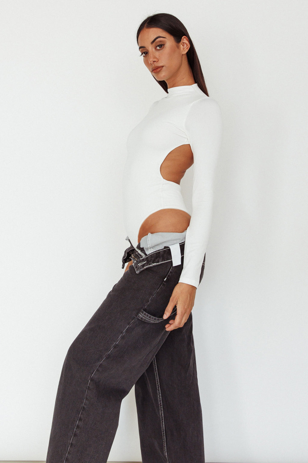 Remy Open Back Bodysuit Off White by Selfie Leslie