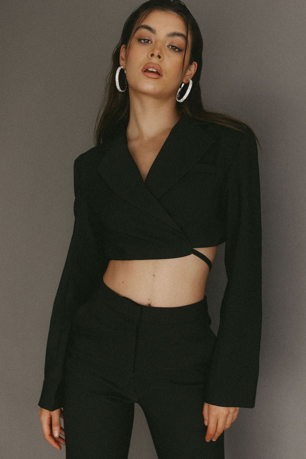 Confessions Crop Tied Blazer Black by Selfie Leslie