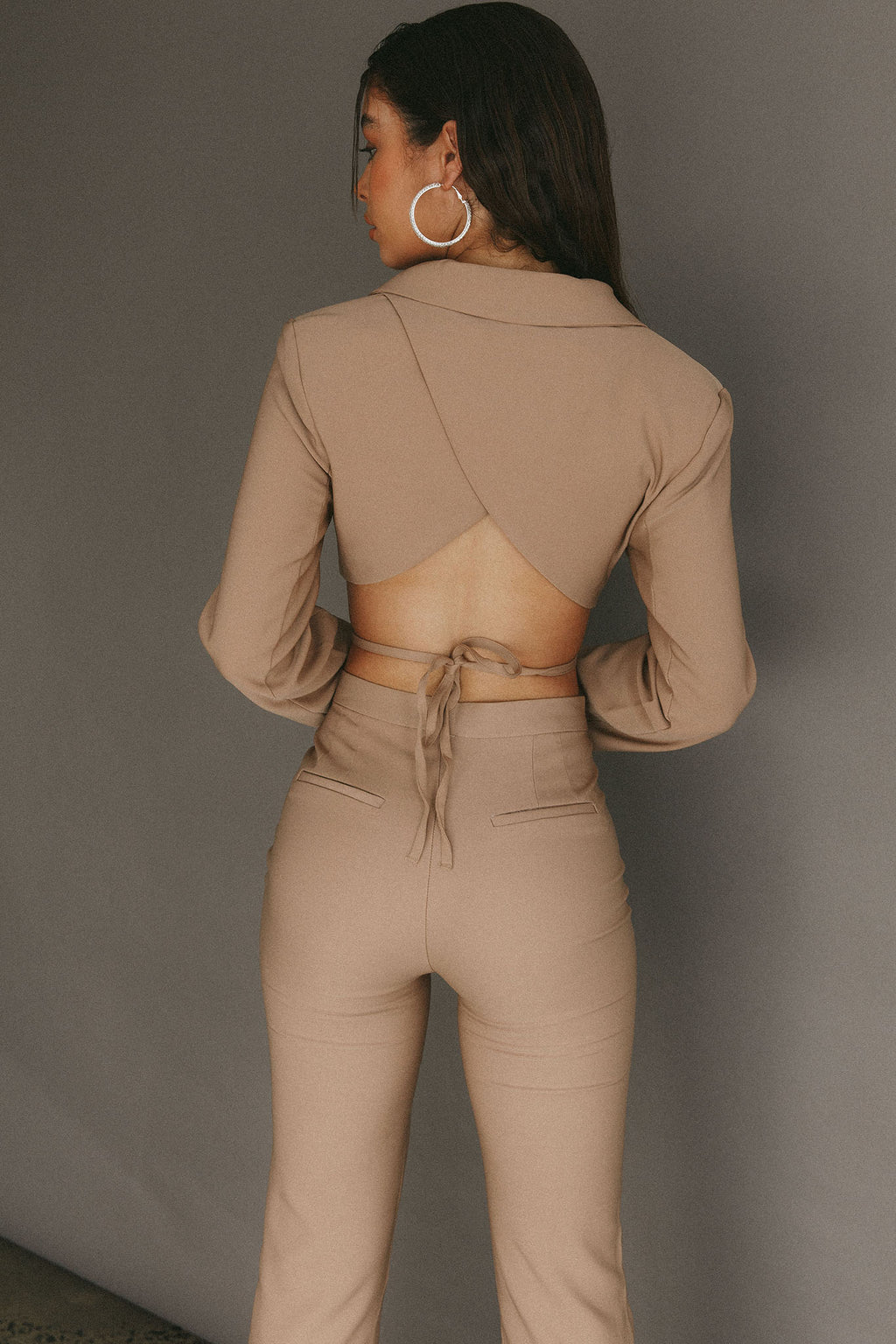 Confessions Crop Tied Blazer Camel by Selfie Leslie