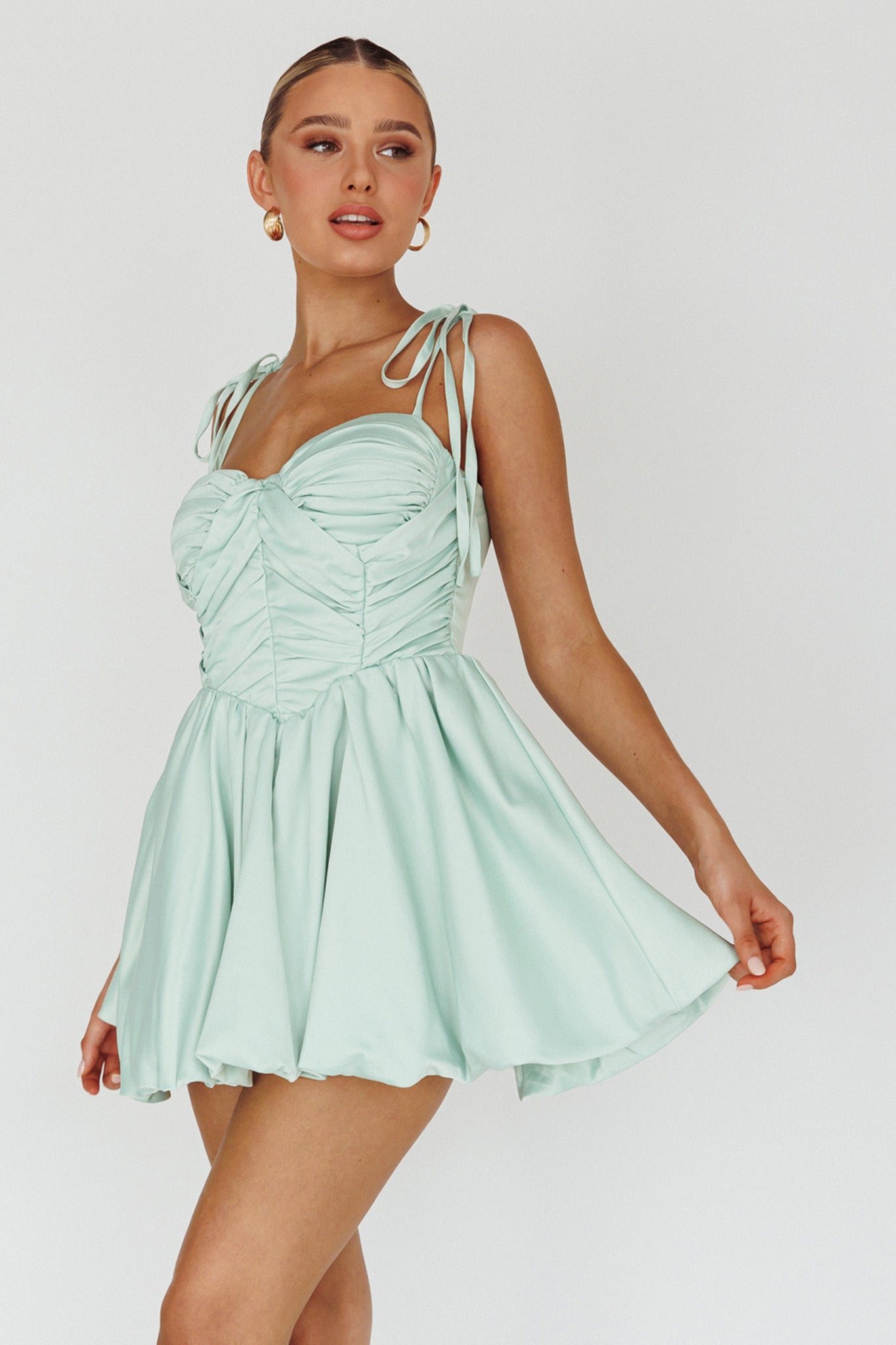Valery Tied Shoulder Mini Dress Seafoam by Selfie Leslie