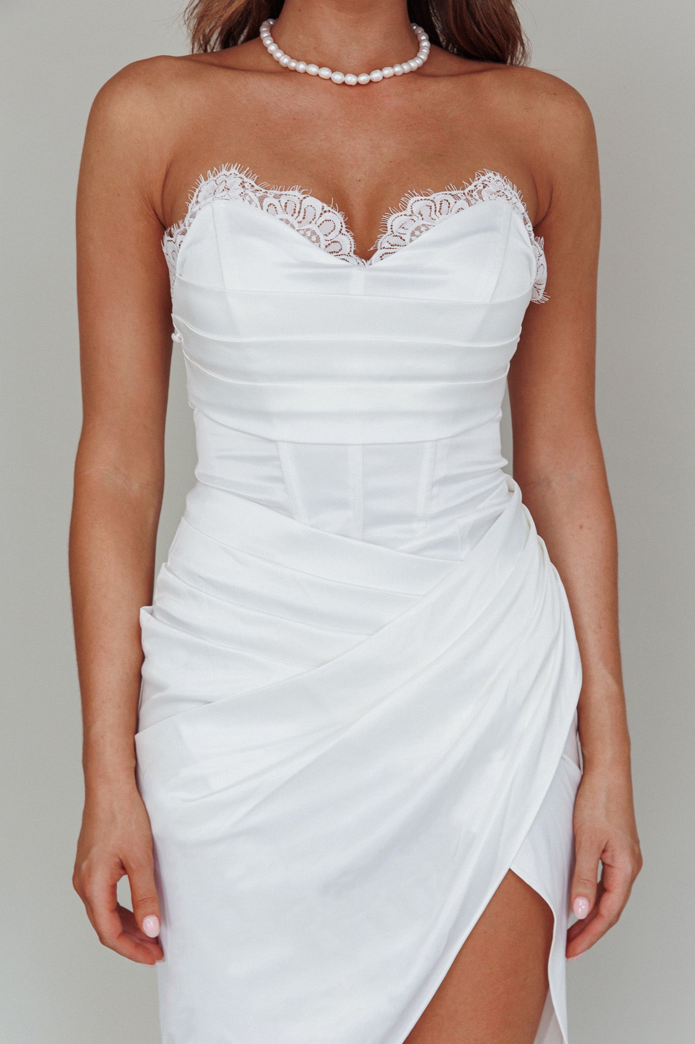 Shanice Lace Trim Sweetheart Midi Dress White by Selfie Leslie