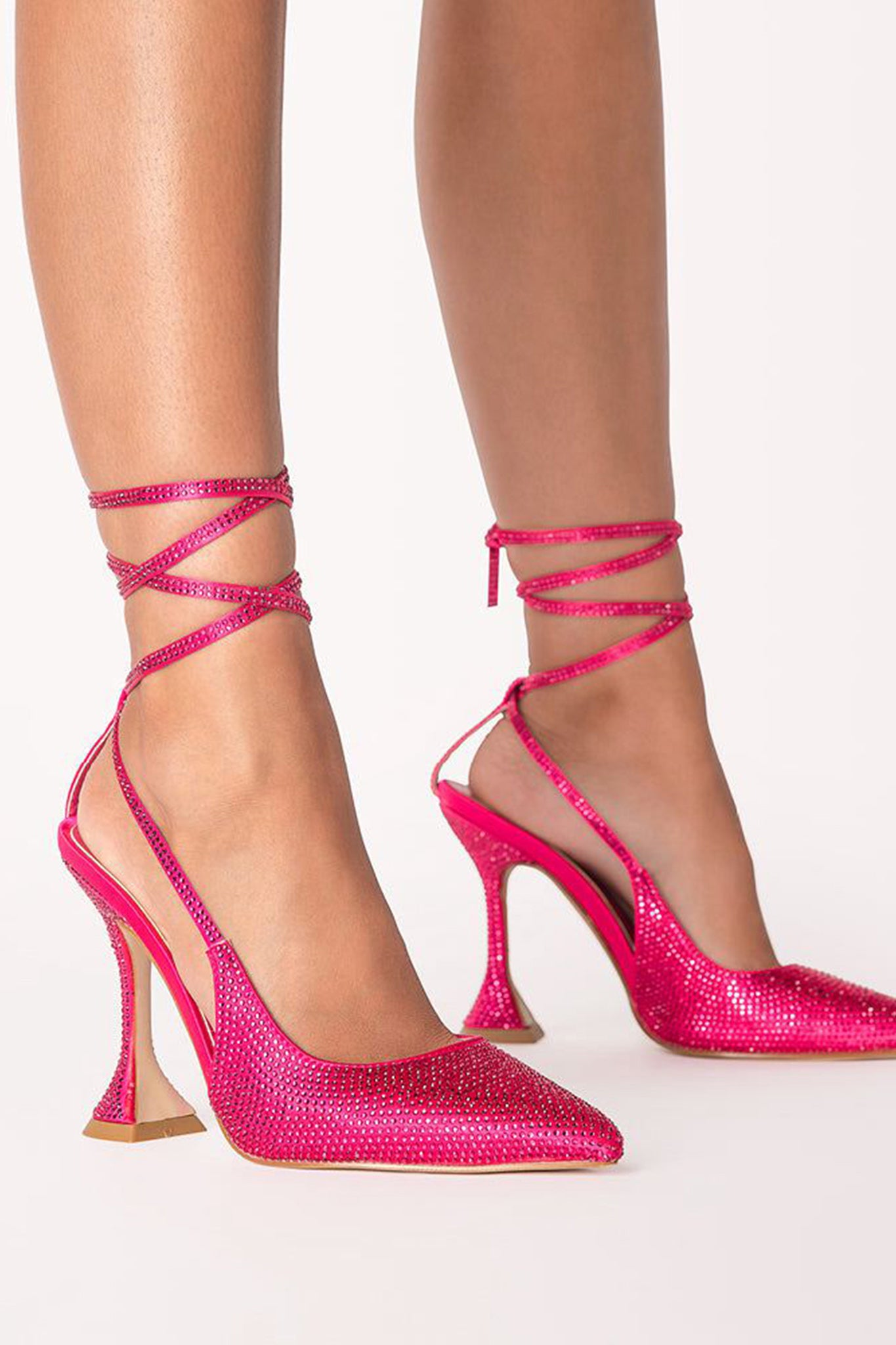 Billini Kahara High Flared Diamante Stilettos Raspberry Satin by Selfie Leslie