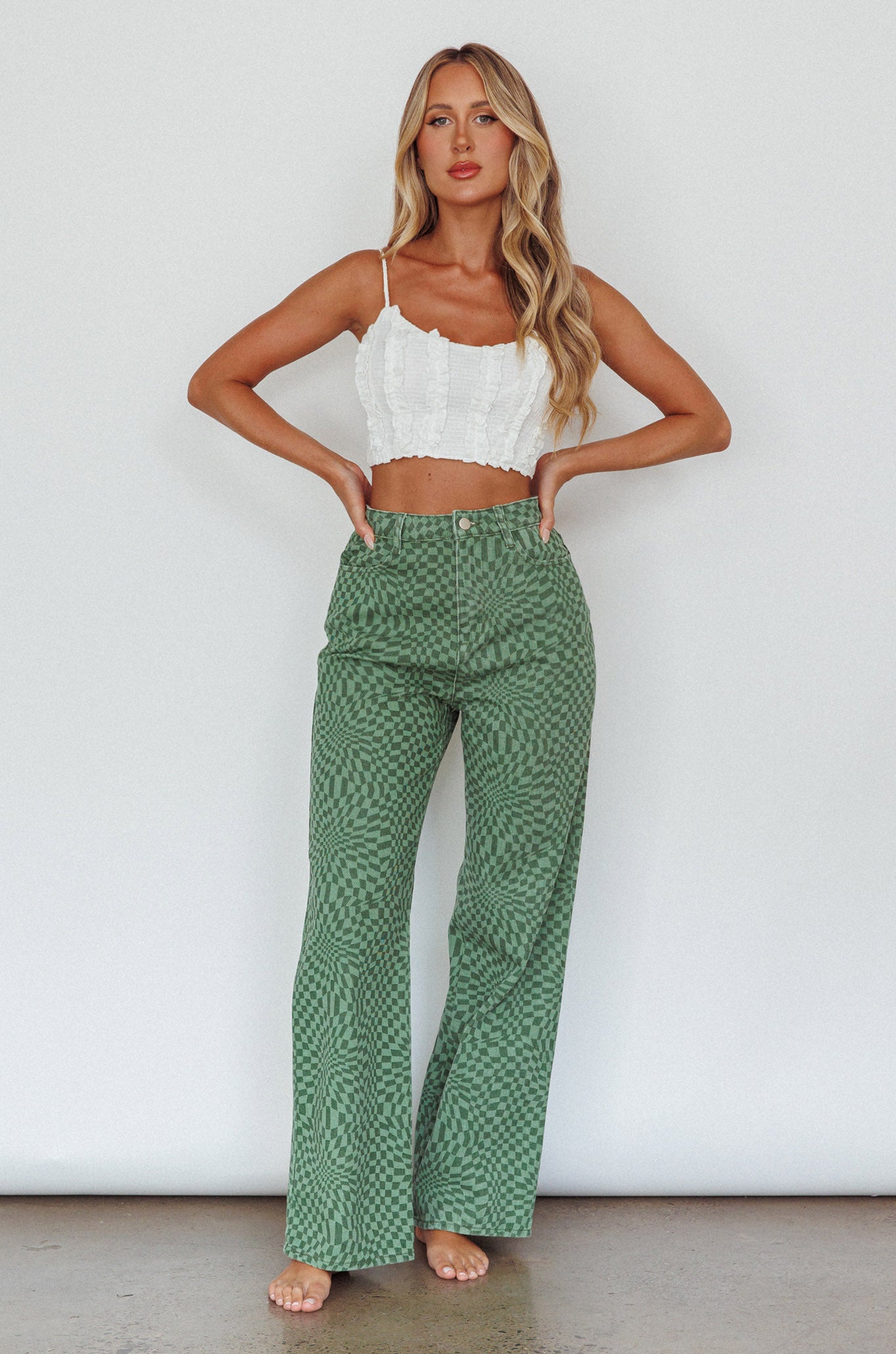 Renegade Printed Denim Pants Olive by Selfie Leslie
